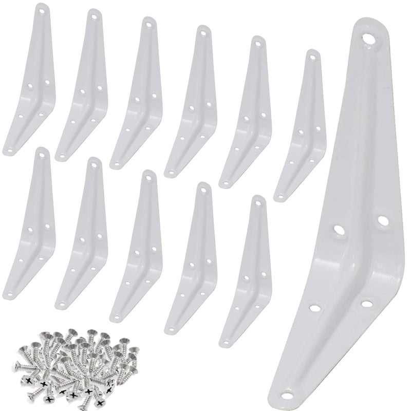 WideskallÂ® Metal 8" x 10" inch Wall Corner Angle Shelving Shelf Brackets, White, Pack of 12 - Image 1
